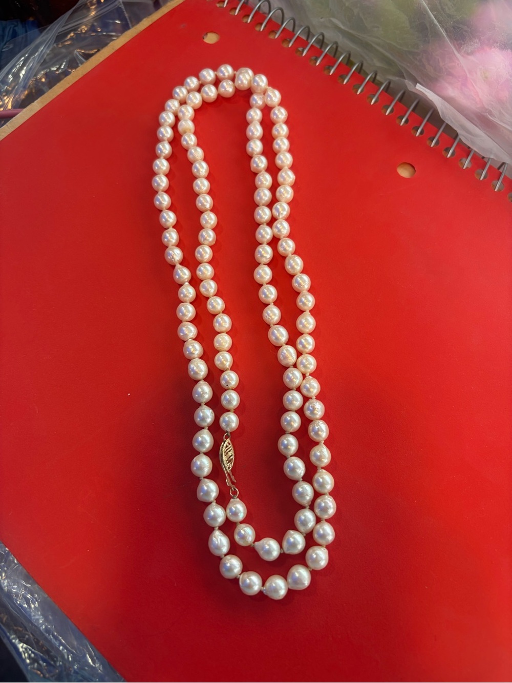 Classic White Pearl Double Strand Necklace with 14K gold Clasp